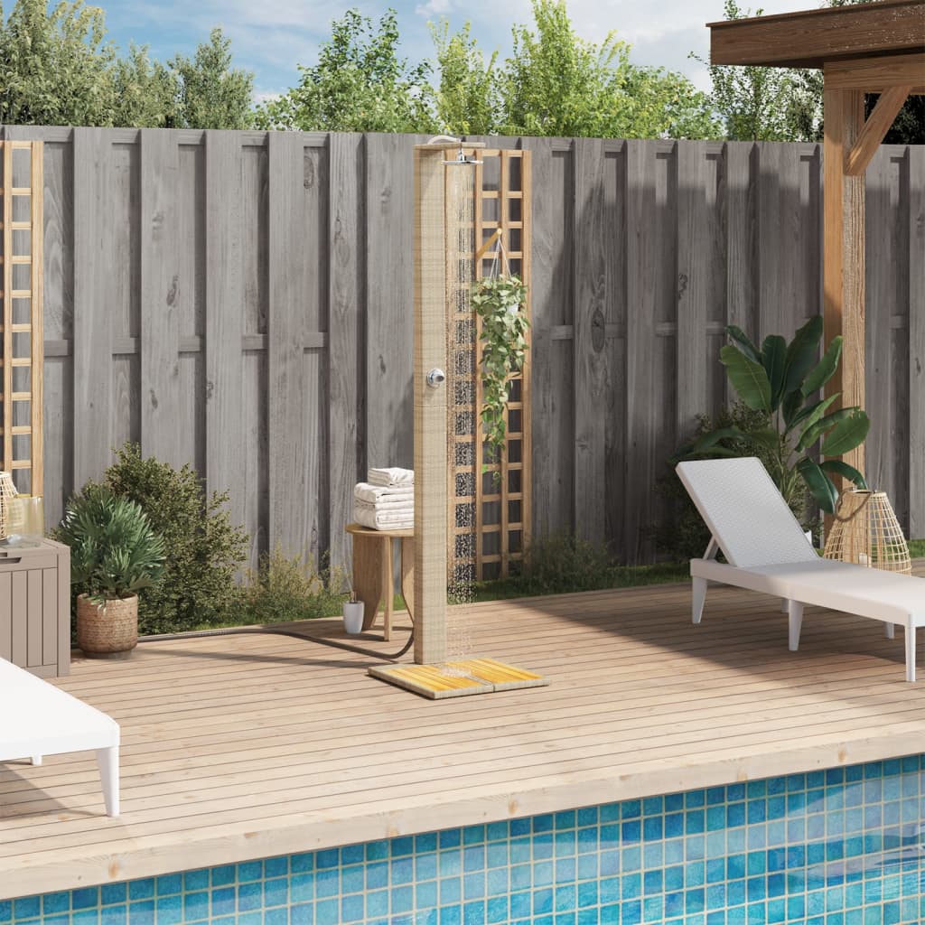 Vidaxl buitendouche 50x55x224 cm poly rotan en acaciahout beige