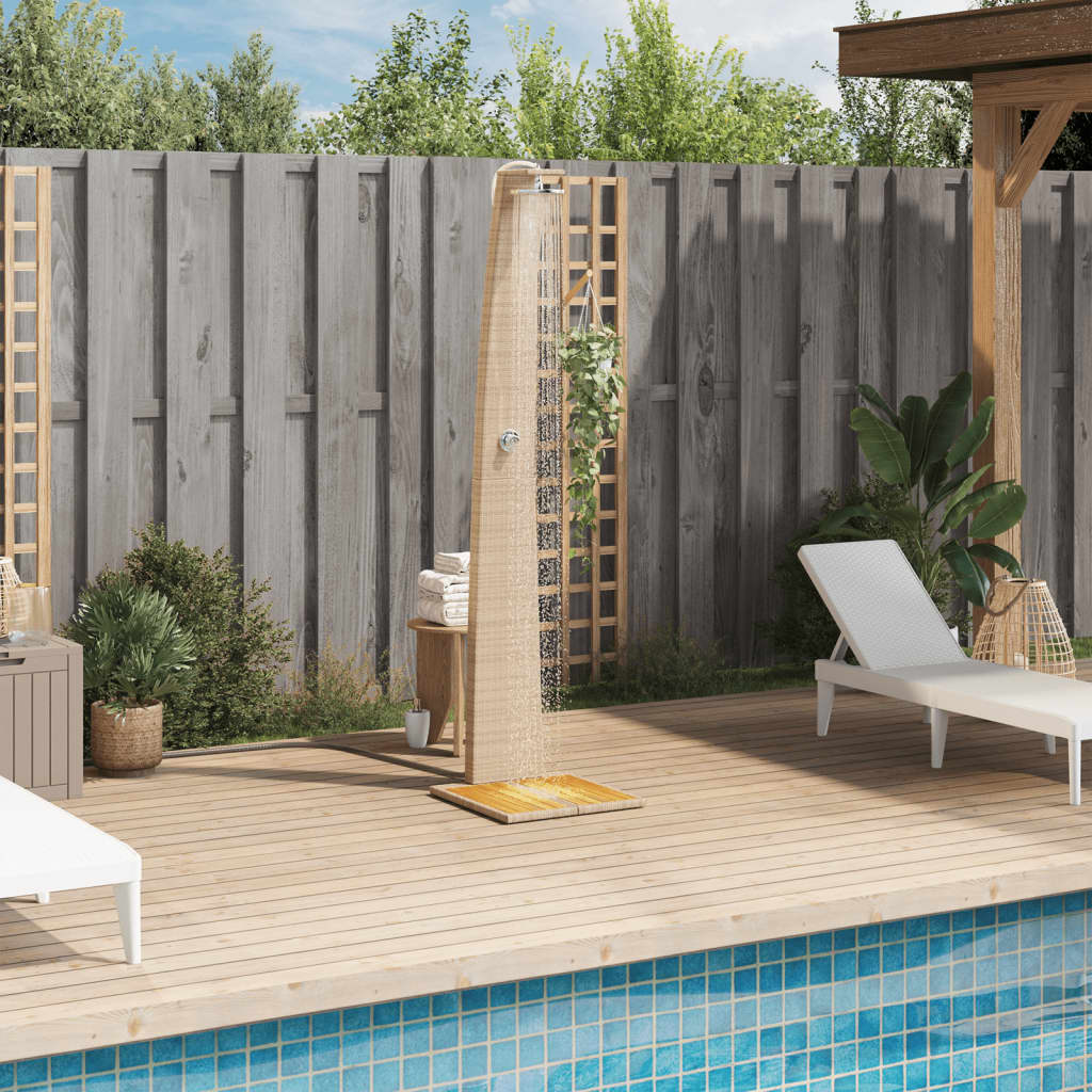 Vidaxl buitendouche 55x60x224 cm poly rotan en acaciahout beige