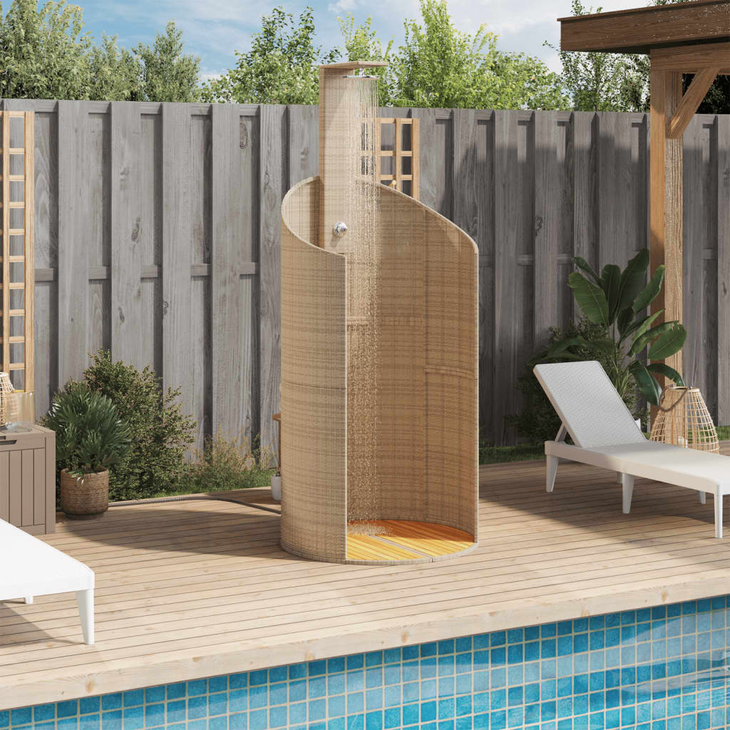 Vidaxl buitendouche 100x100x241,5 cm poly rotan en acaciahout beige