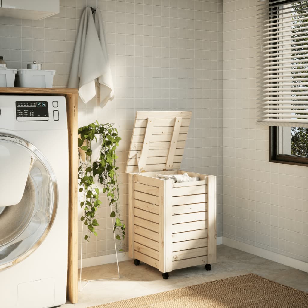 Vidaxl wasmand met wielen rana 45x45x64 cm massief groenhout