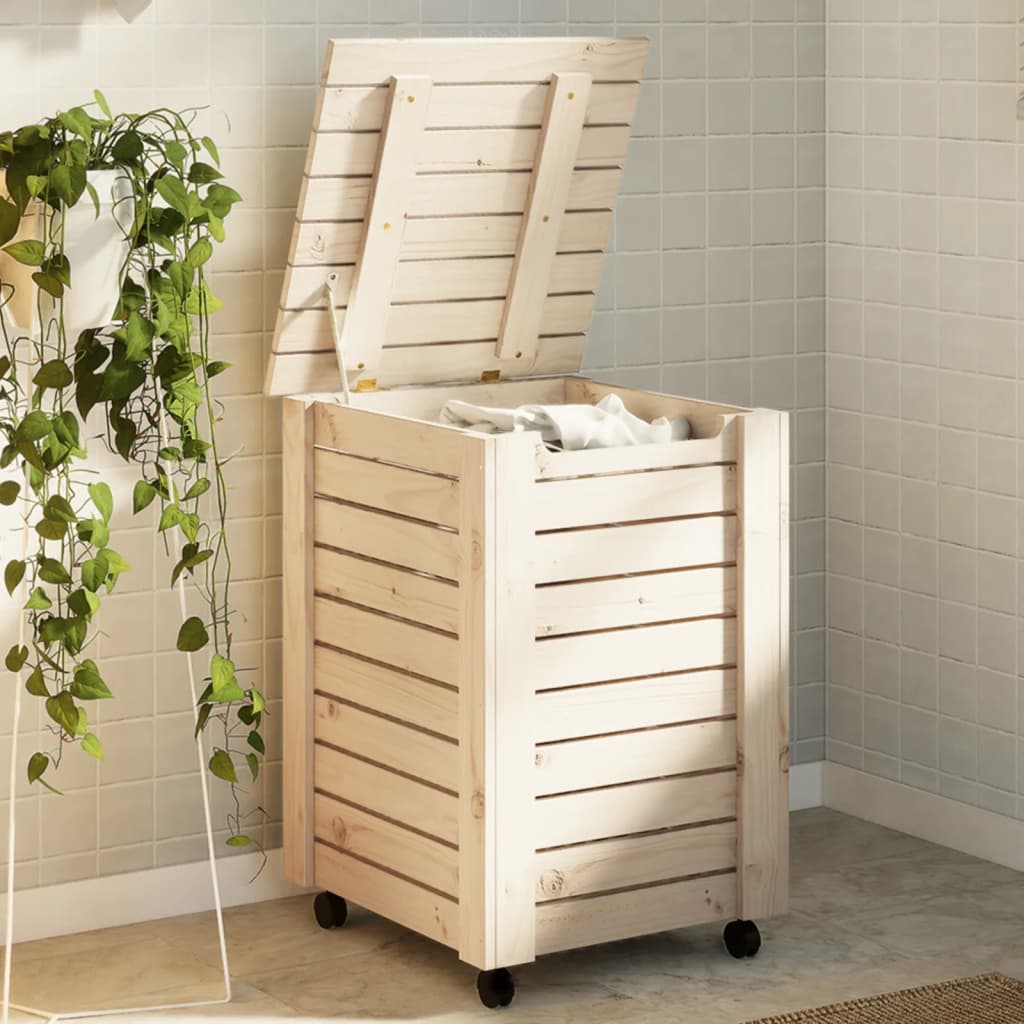 Vidaxl wasmand met wielen rana 45x45x64 cm massief groenhout