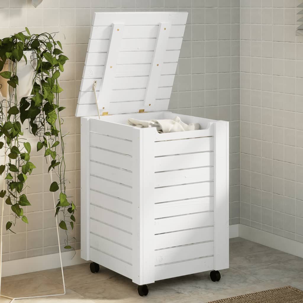 Vidaxl wasmand met wielen rana 45x45x64 cm massief groenhout wit