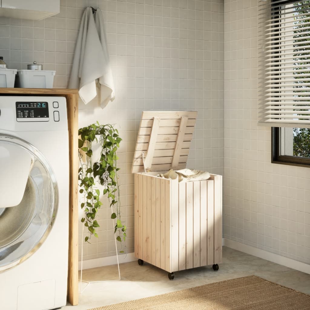 Vidaxl wasmand met wielen rana 45x45x64 cm massief groenhout