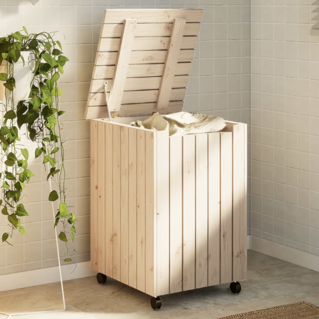 Vidaxl wasmand met wielen rana 45x45x64 cm massief groenhout