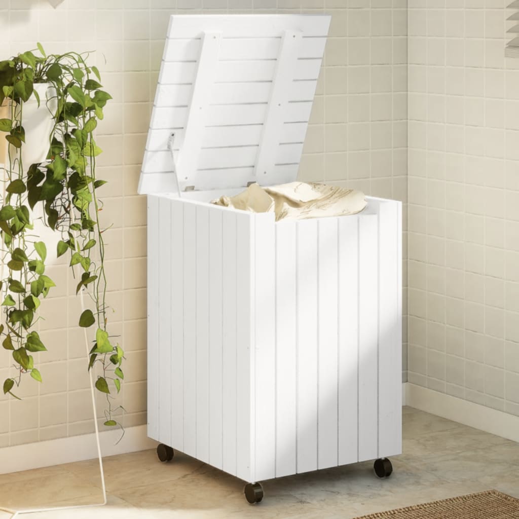 Vidaxl wasmand met wielen rana 45x45x64 cm massief groenhout wit