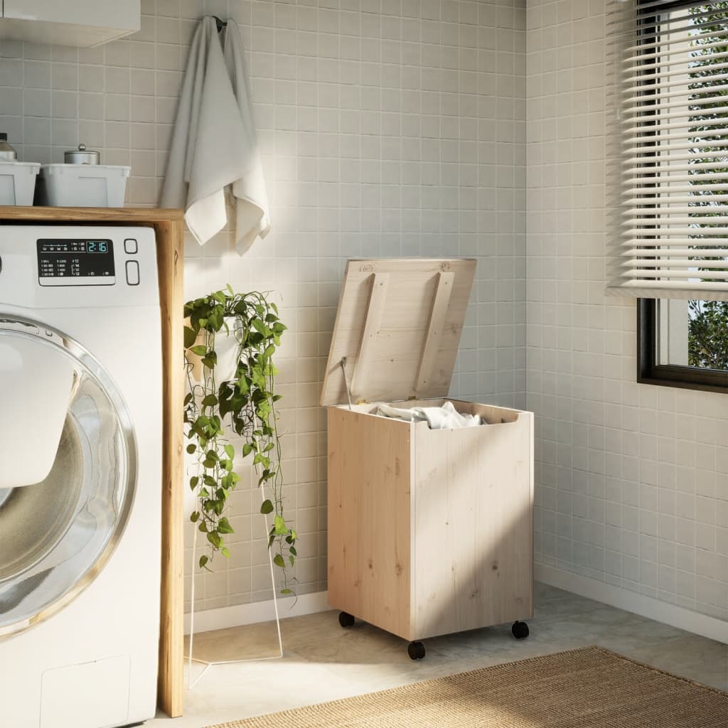 Vidaxl wasmand met wielen rana 45x45x64 cm massief groenhout