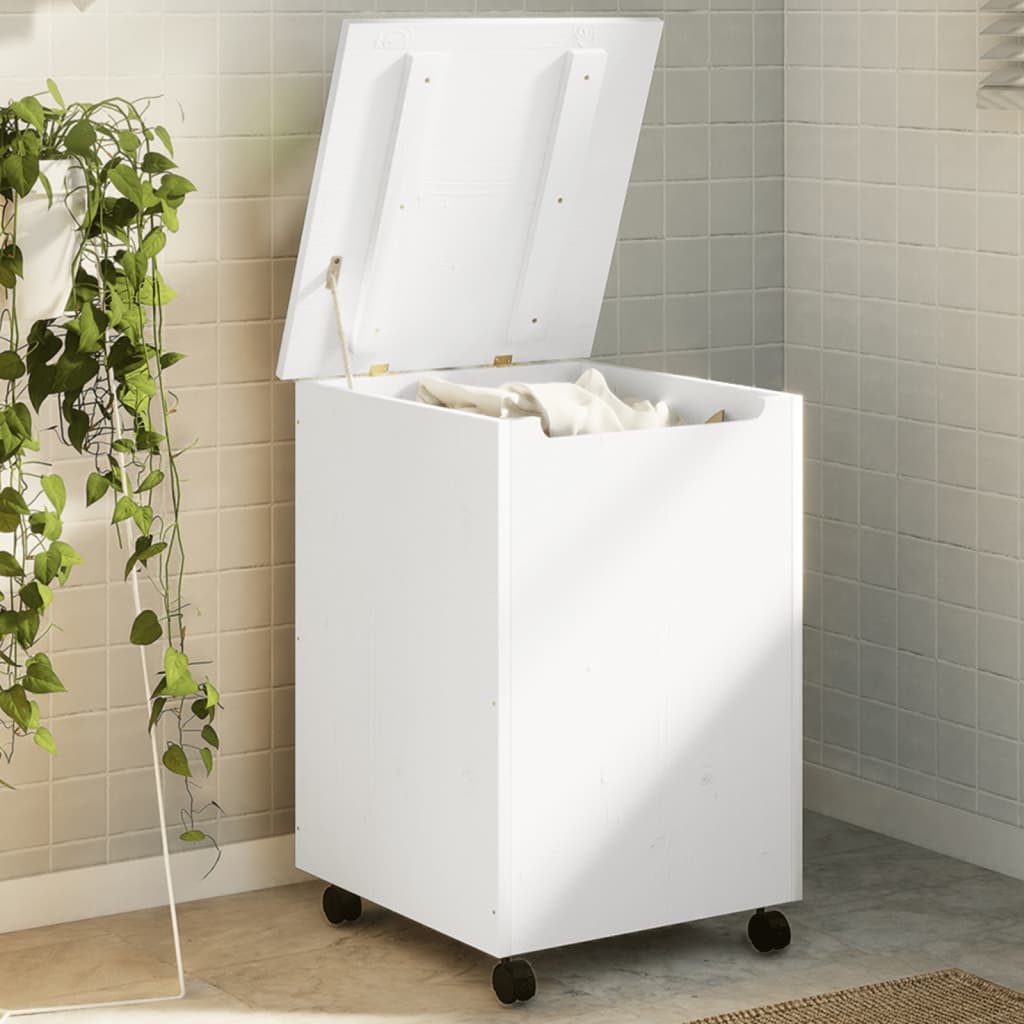 VidaXL Wasmand met wielen RANA 45x45x64 cm massief groenhout wit