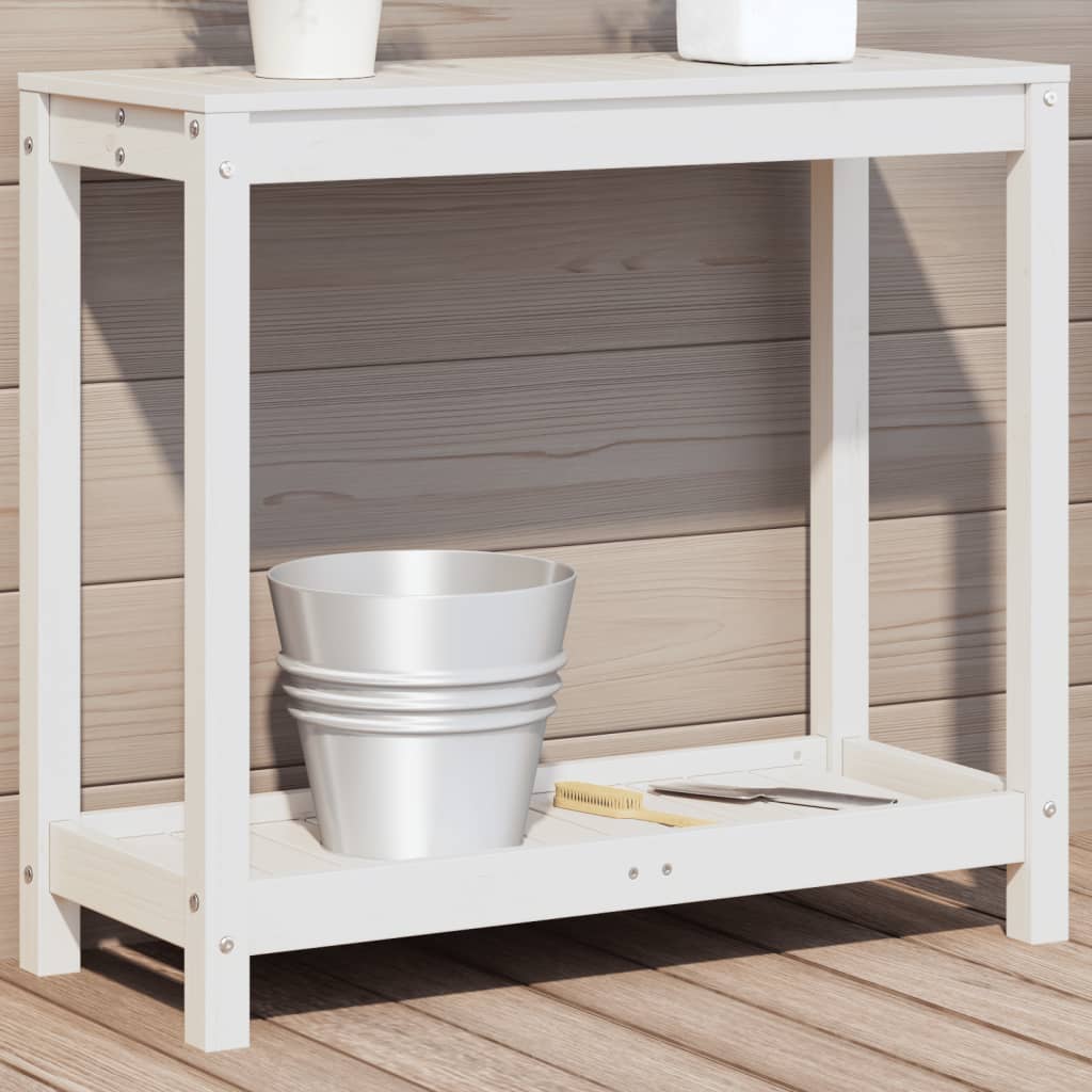 Vidaxl oppottafel met schap 82,5x35x75 cm massief groenhout wit