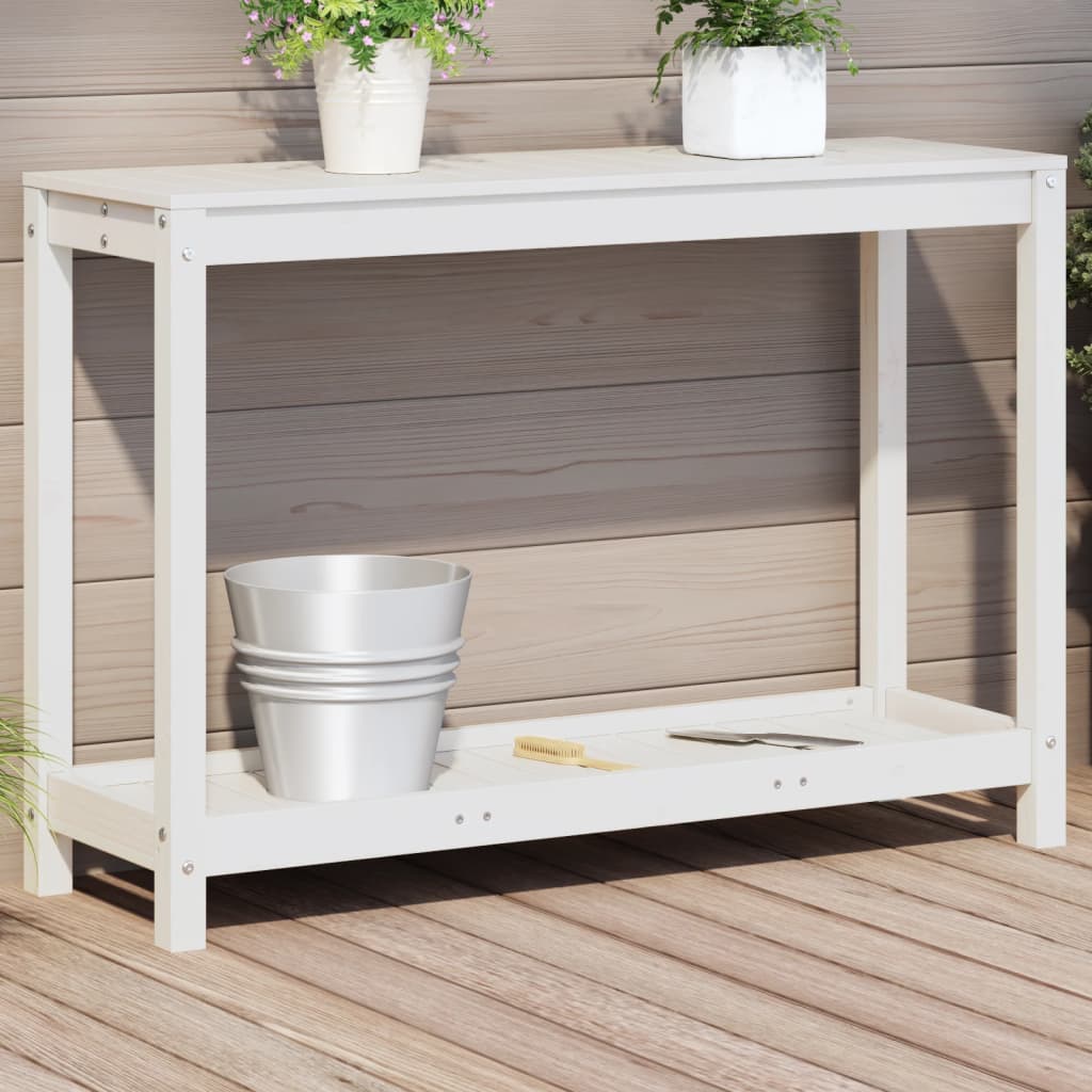 Vidaxl oppottafel met schap 108x35x75 cm massief groenhout wit