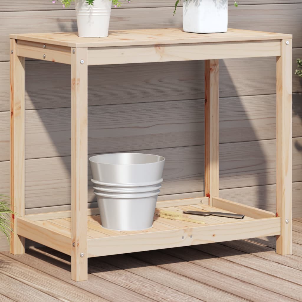 Vidaxl oppottafel met schap 82,5x50x75 cm massief groenhout