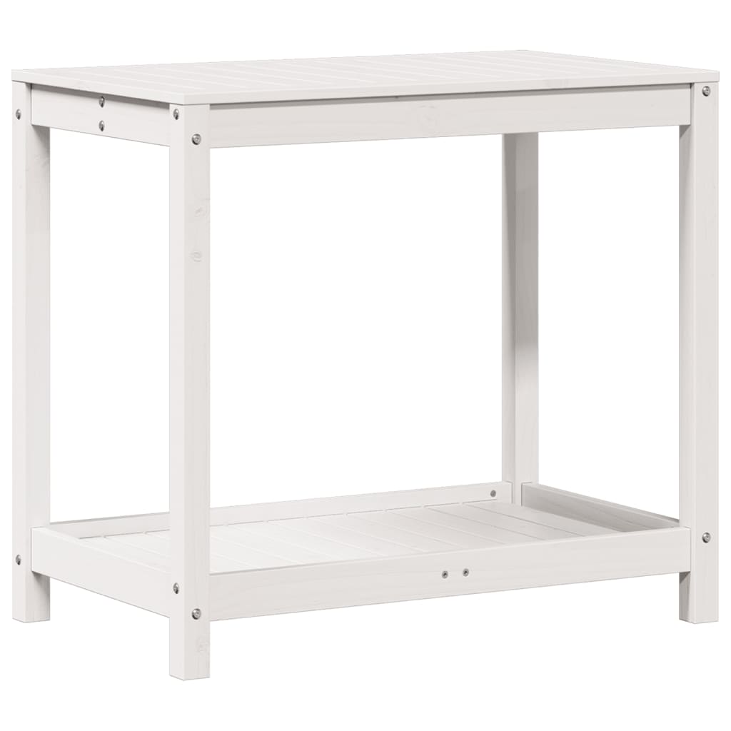 Vidaxl oppottafel met schap 82,5x50x75 cm massief groenhout wit