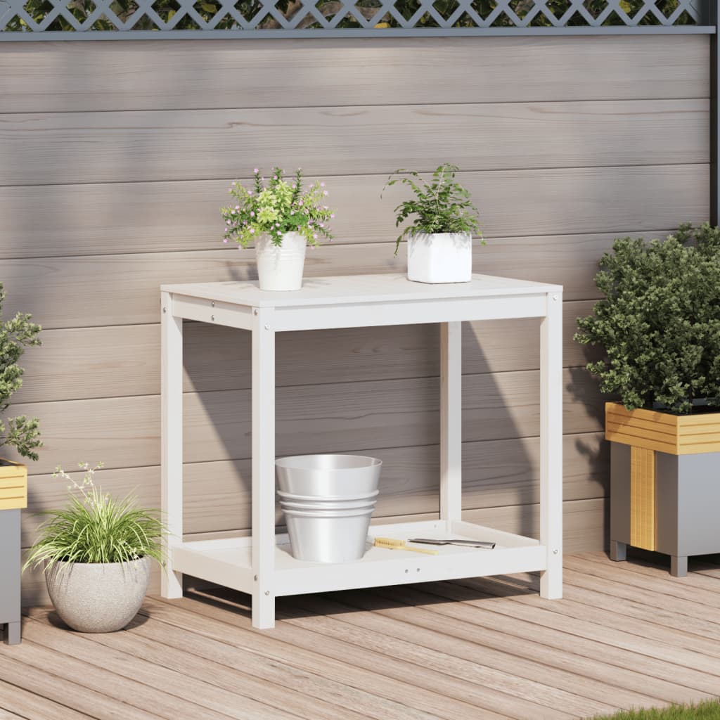 Vidaxl oppottafel met schap 82,5x50x75 cm massief groenhout wit