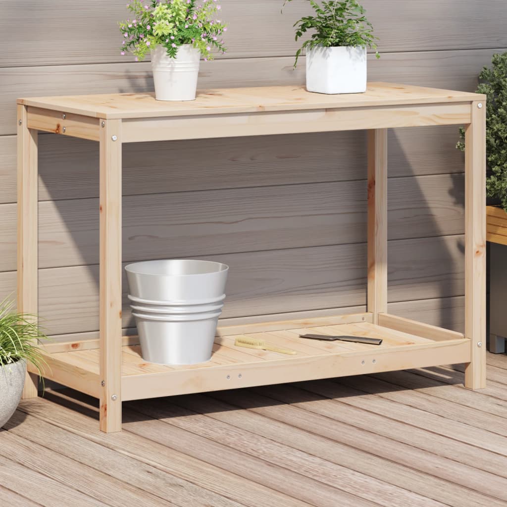 Vidaxl oppottafel met schap 108x50x75 cm massief groenhout