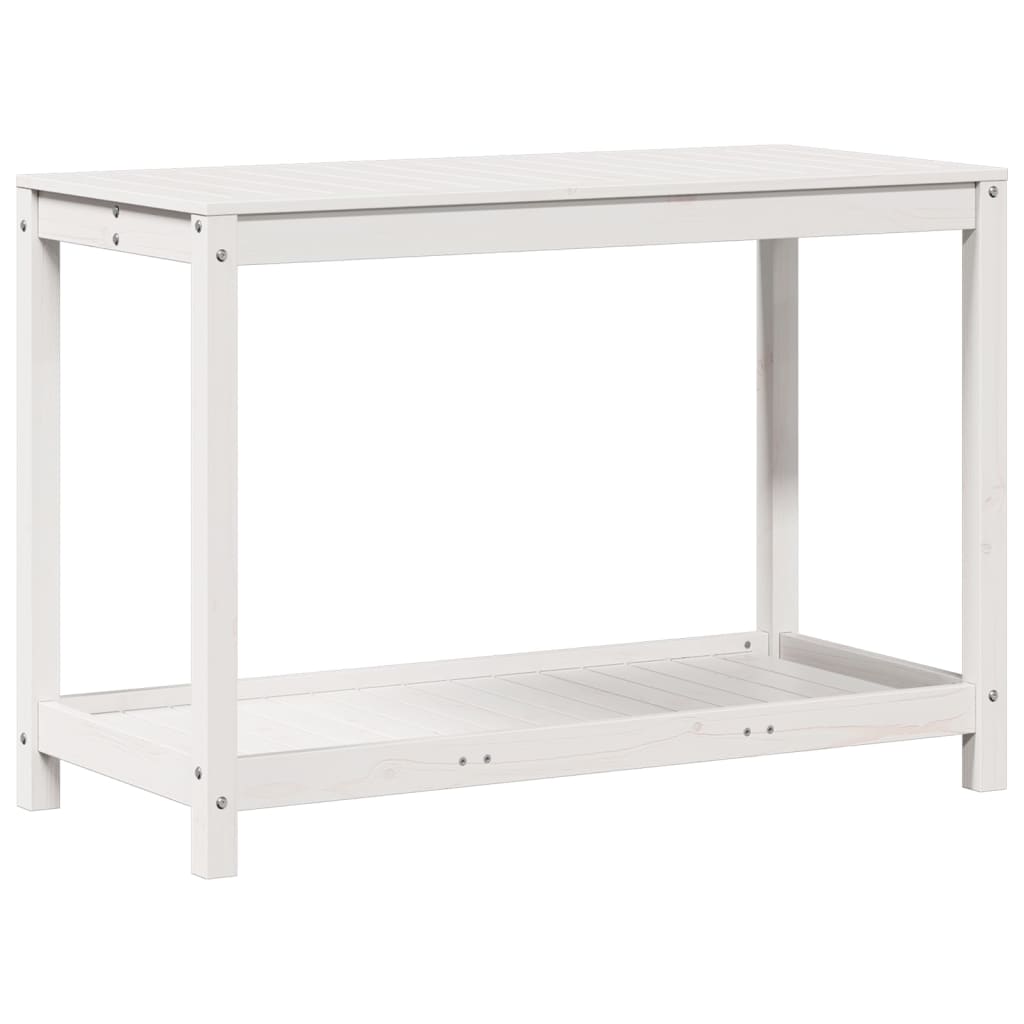 Vidaxl oppottafel met schap 108x50x75 cm massief groenhout wit