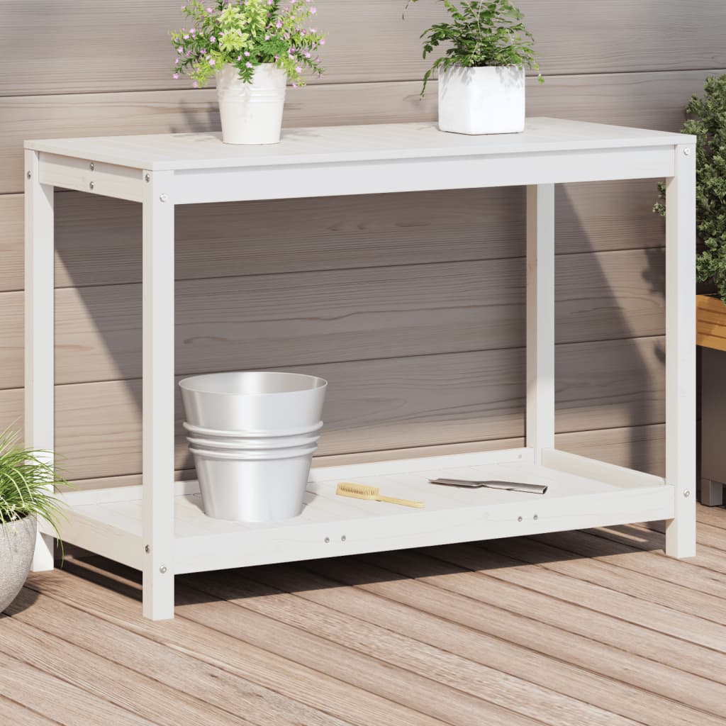 Vidaxl oppottafel met schap 108x50x75 cm massief groenhout wit