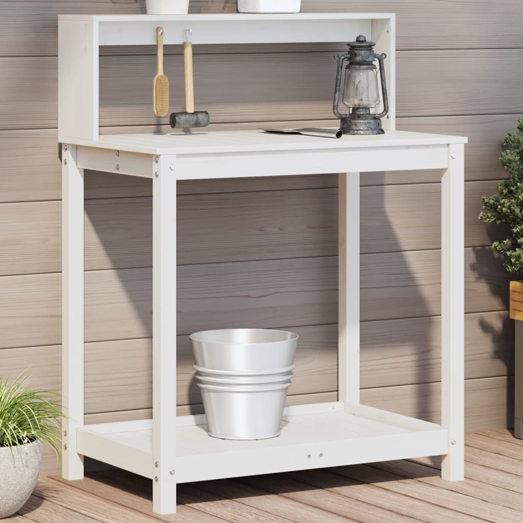 Vidaxl oppottafel met schappen 82,5x50x109,5 cm massief groenhout wit