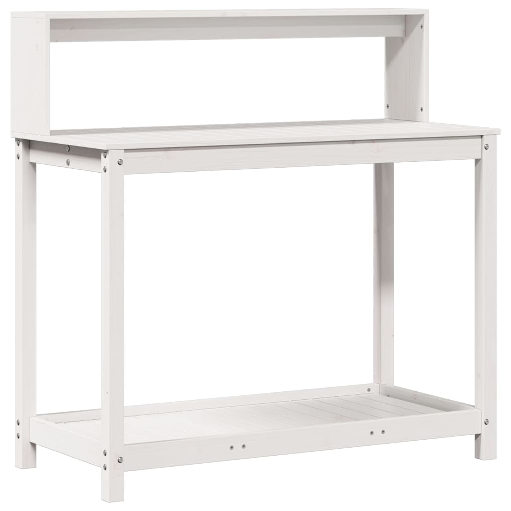 Vidaxl oppottafel met schappen 108x50x109,5 cm massief groenhout wit