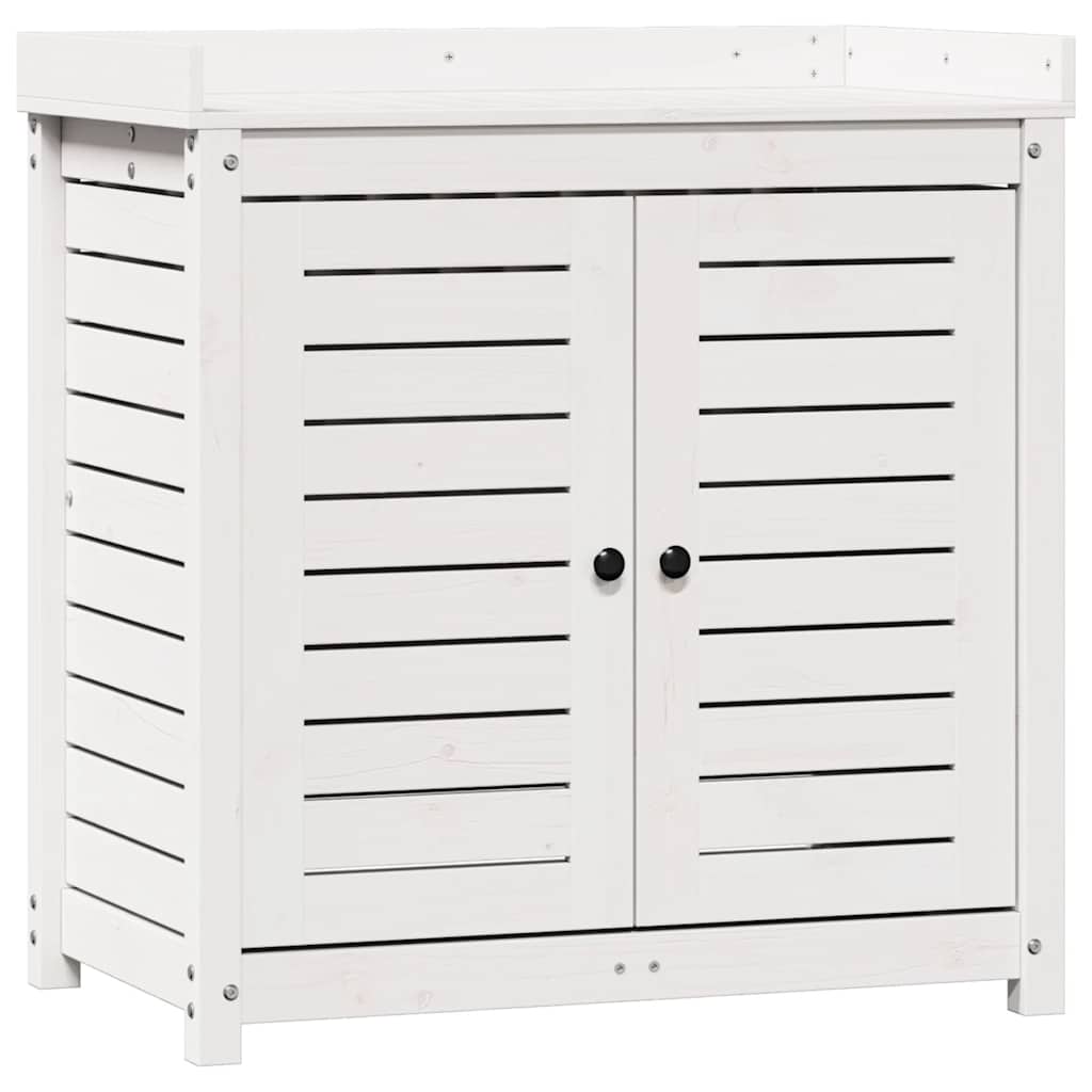 Vidaxl oppottafel met schappen 82,5x50x86,5 cm massief groenhout wit