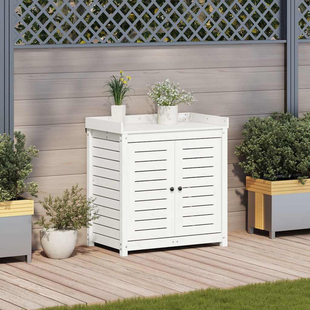 Vidaxl oppottafel met schappen 82,5x50x86,5 cm massief groenhout wit