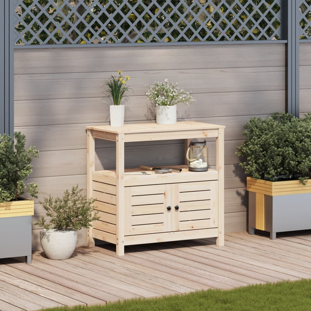 Vidaxl oppottafel met schappen 82,5x45x81 cm massief groenhout