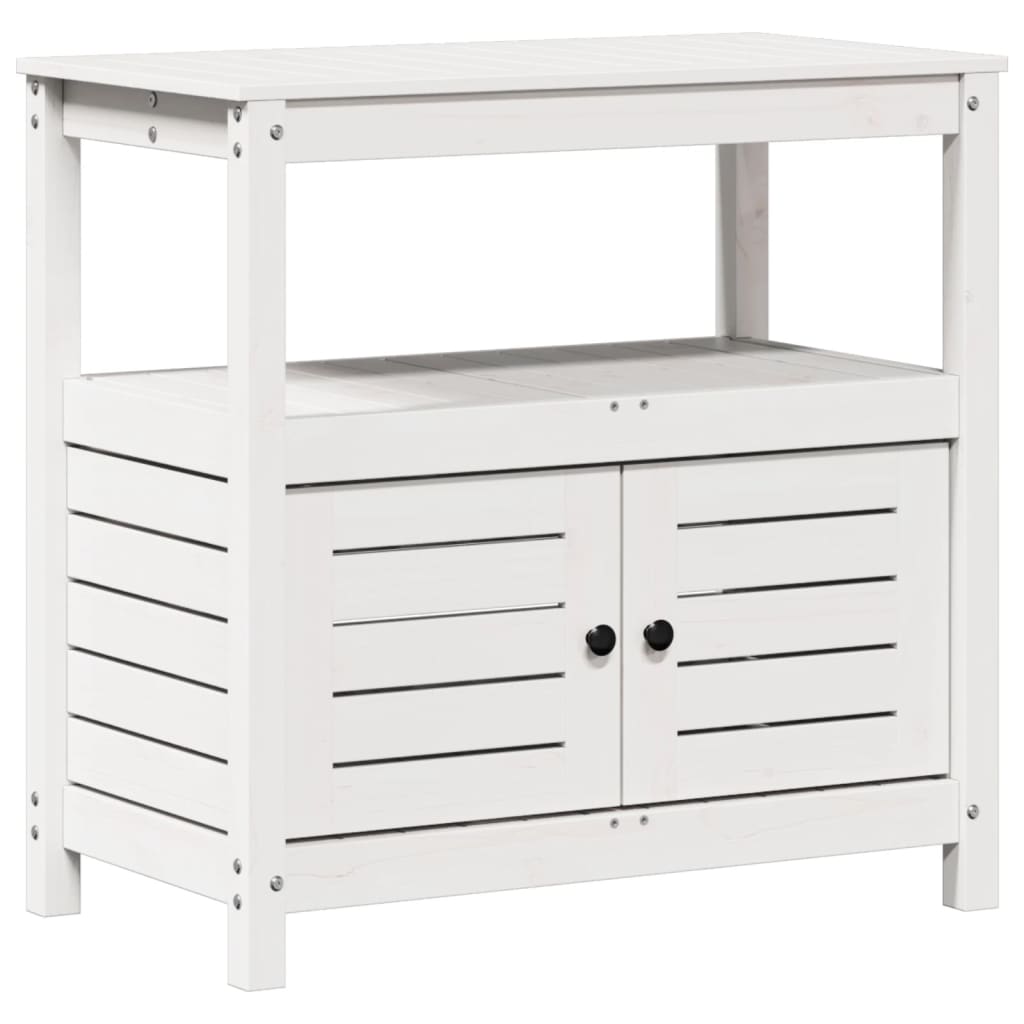 Vidaxl oppottafel met schappen 82,5x45x81 cm massief groenhout wit