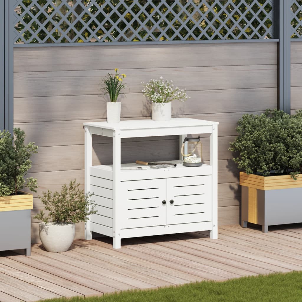 Vidaxl oppottafel met schappen 82,5x45x81 cm massief groenhout wit