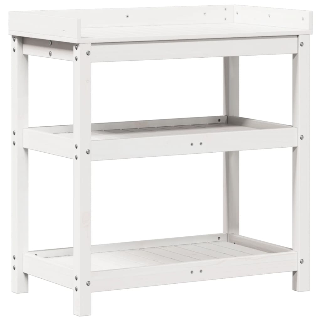 Vidaxl oppottafel met schappen 82,5x45x86,5 cm massief groenhout wit