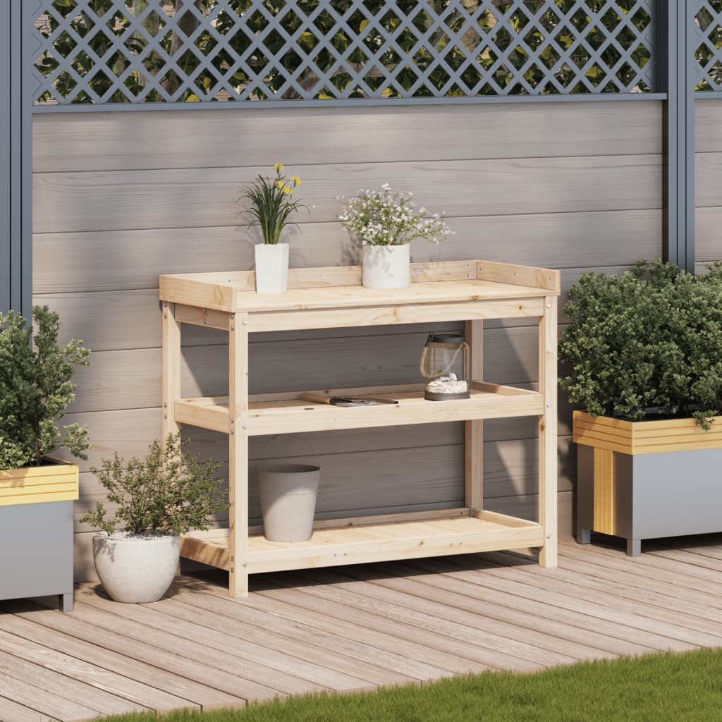 Vidaxl oppottafel met schappen 108x45x86,5 cm massief groenhout
