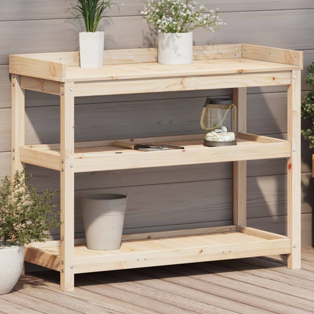 Vidaxl oppottafel met schappen 108x45x86,5 cm massief groenhout
