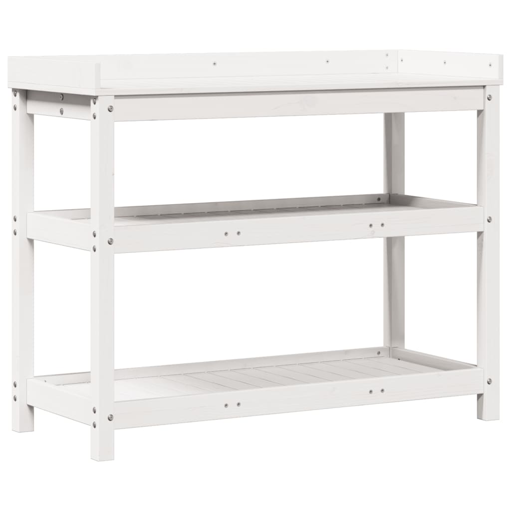 Vidaxl oppottafel met schappen 108x45x86,5 cm massief groenhout wit