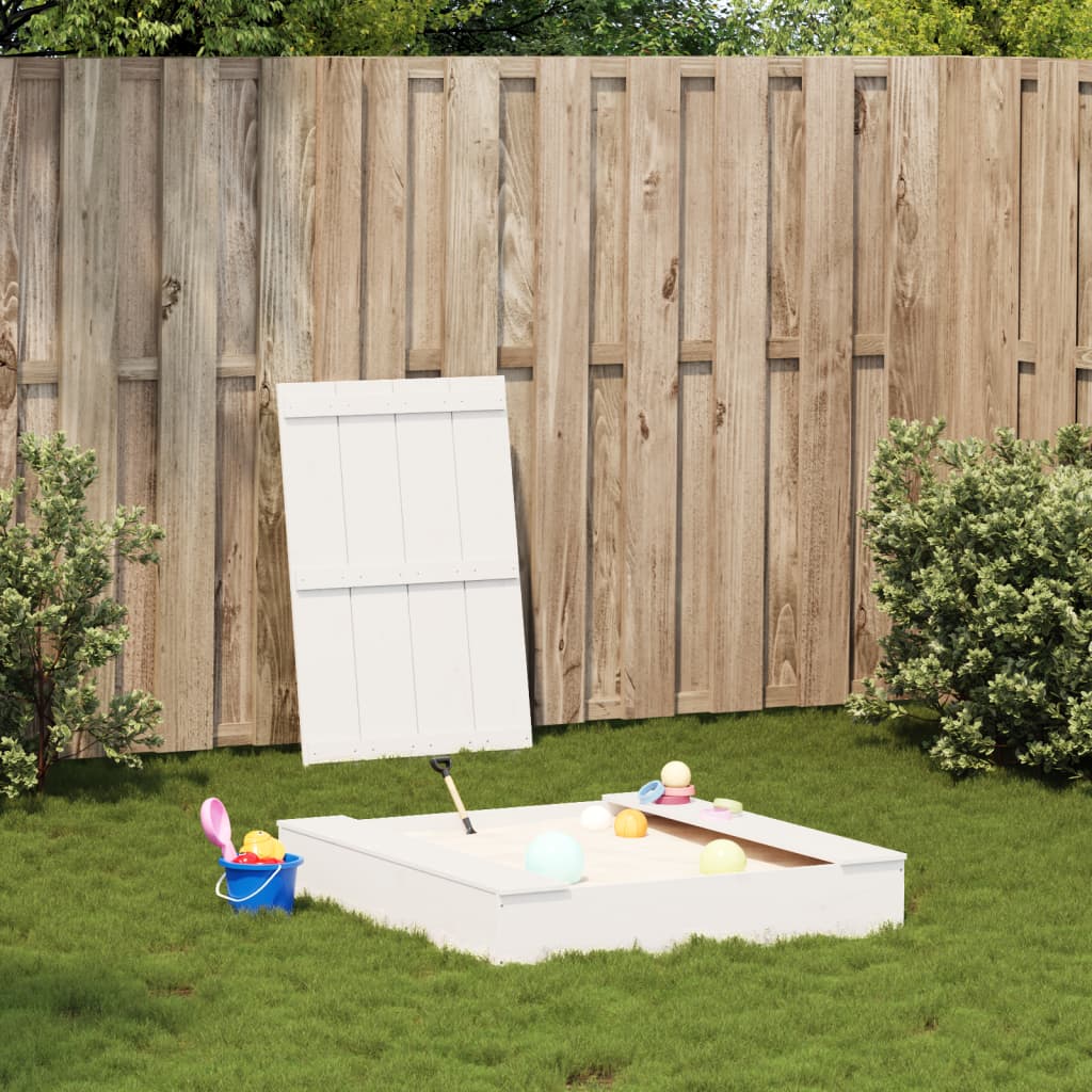 Vidaxl zandbak met deksel 111x111x19,5 cm massief groenhout wit