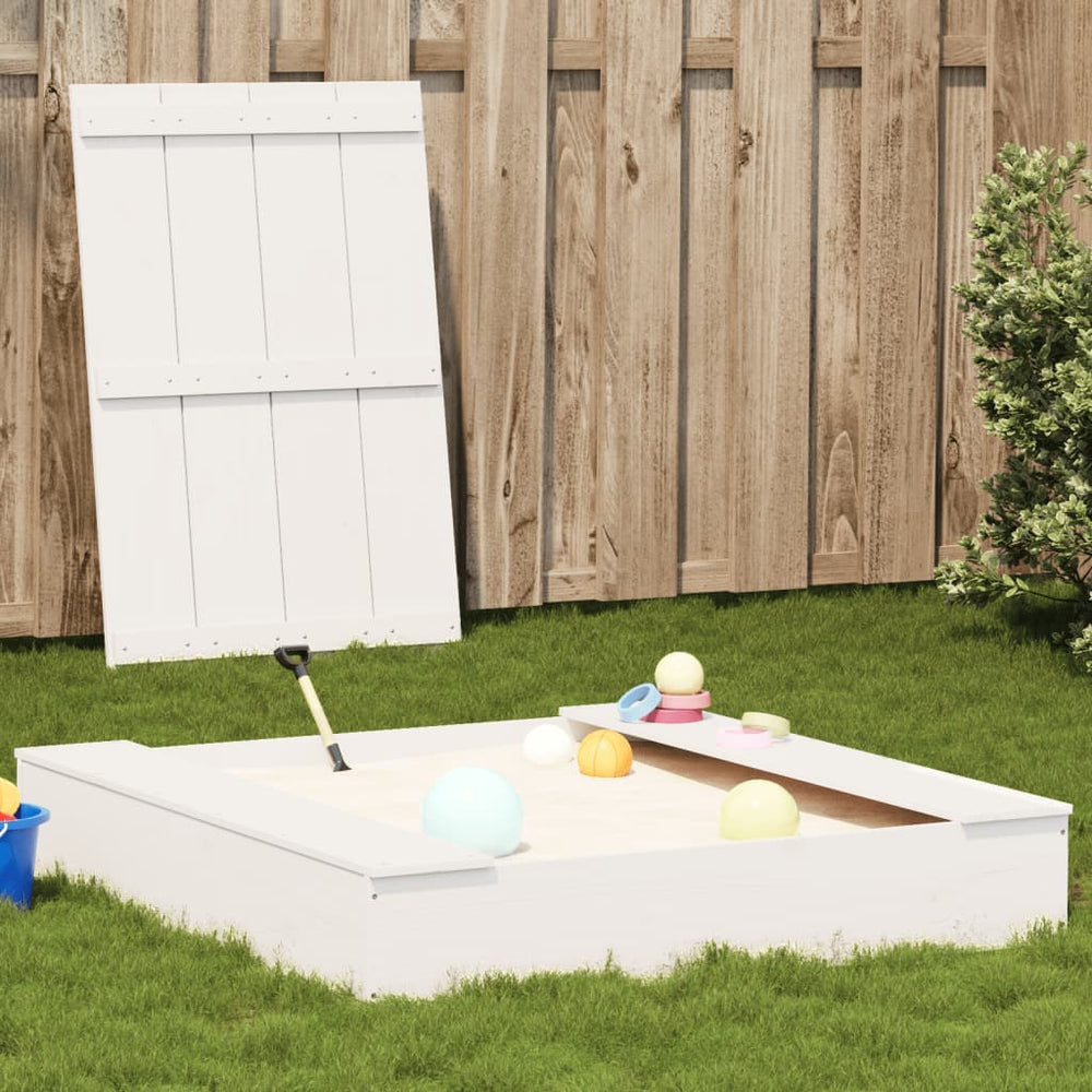 Vidaxl zandbak met deksel 111x111x19,5 cm massief groenhout wit