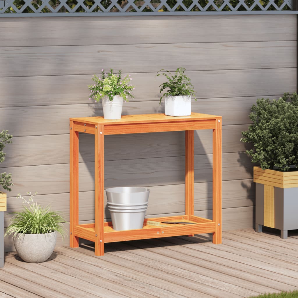 Vidaxl oppottafel met schap 82,5x35x75 cm massief groenhout wasbruin