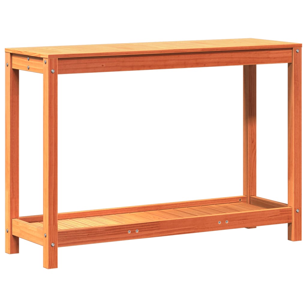 Vidaxl oppottafel met schap 108x35x75 cm massief groenenhout wasbruin