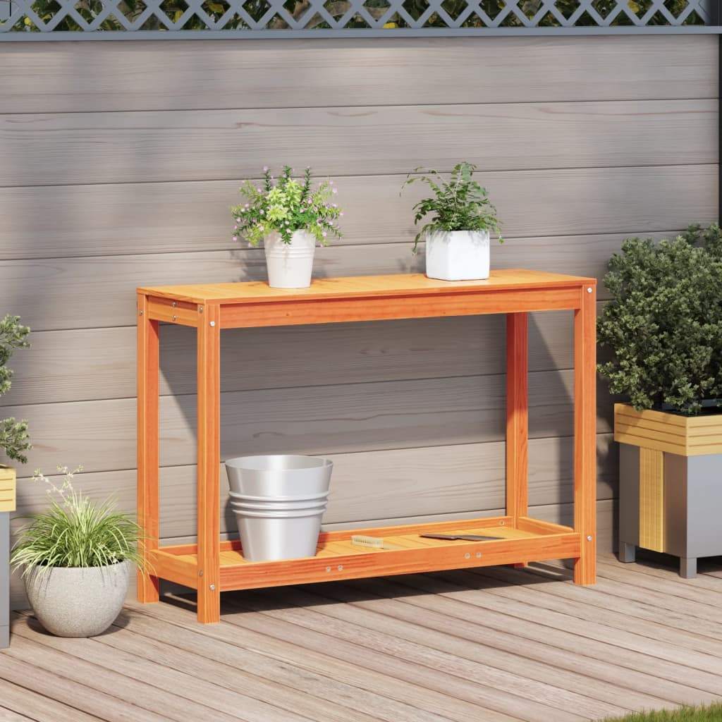 Vidaxl oppottafel met schap 108x35x75 cm massief groenenhout wasbruin