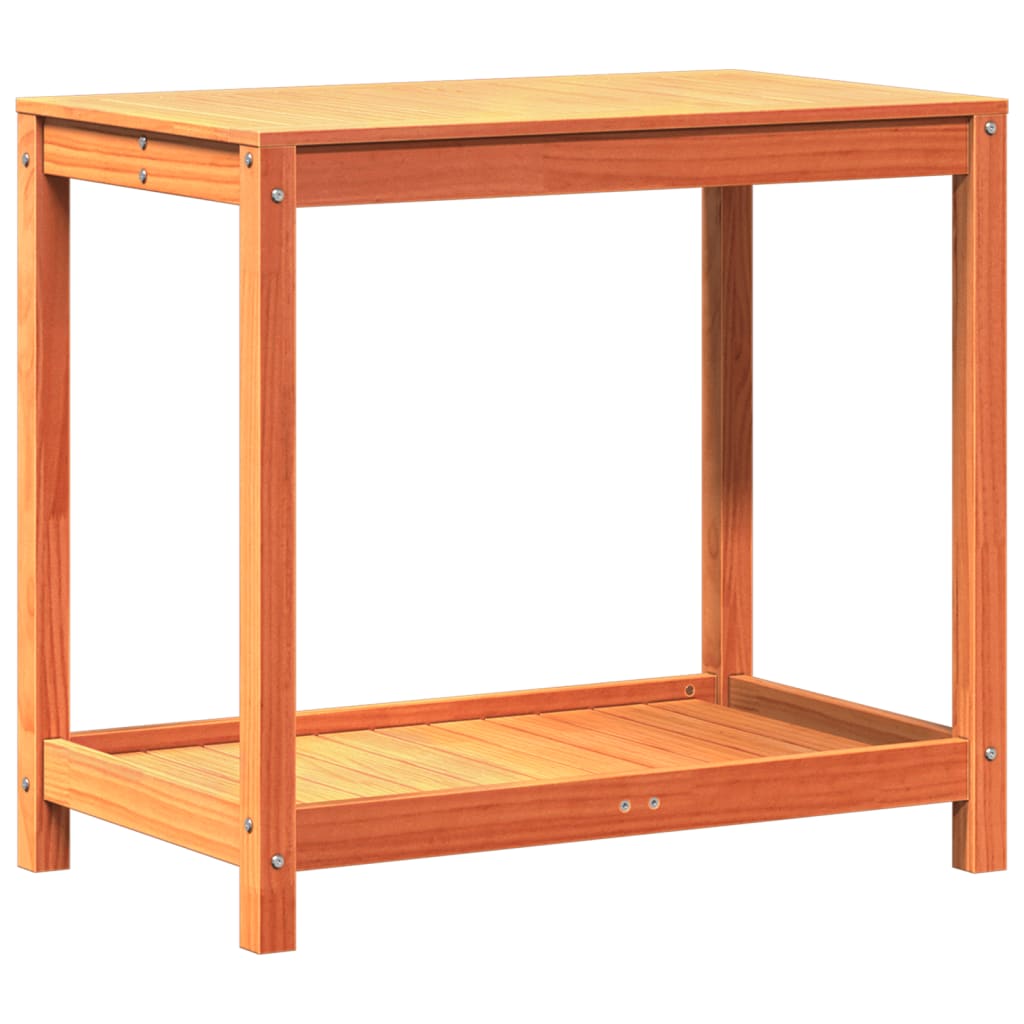 Vidaxl oppottafel met schap 82,5x50x75 cm massief groenhout wasbruin