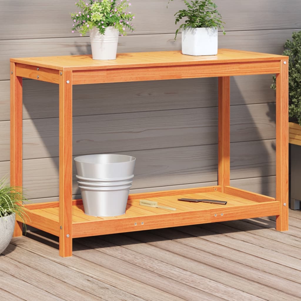 Vidaxl oppottafel met schap 108x50x75 cm massief groenenhout wasbruin