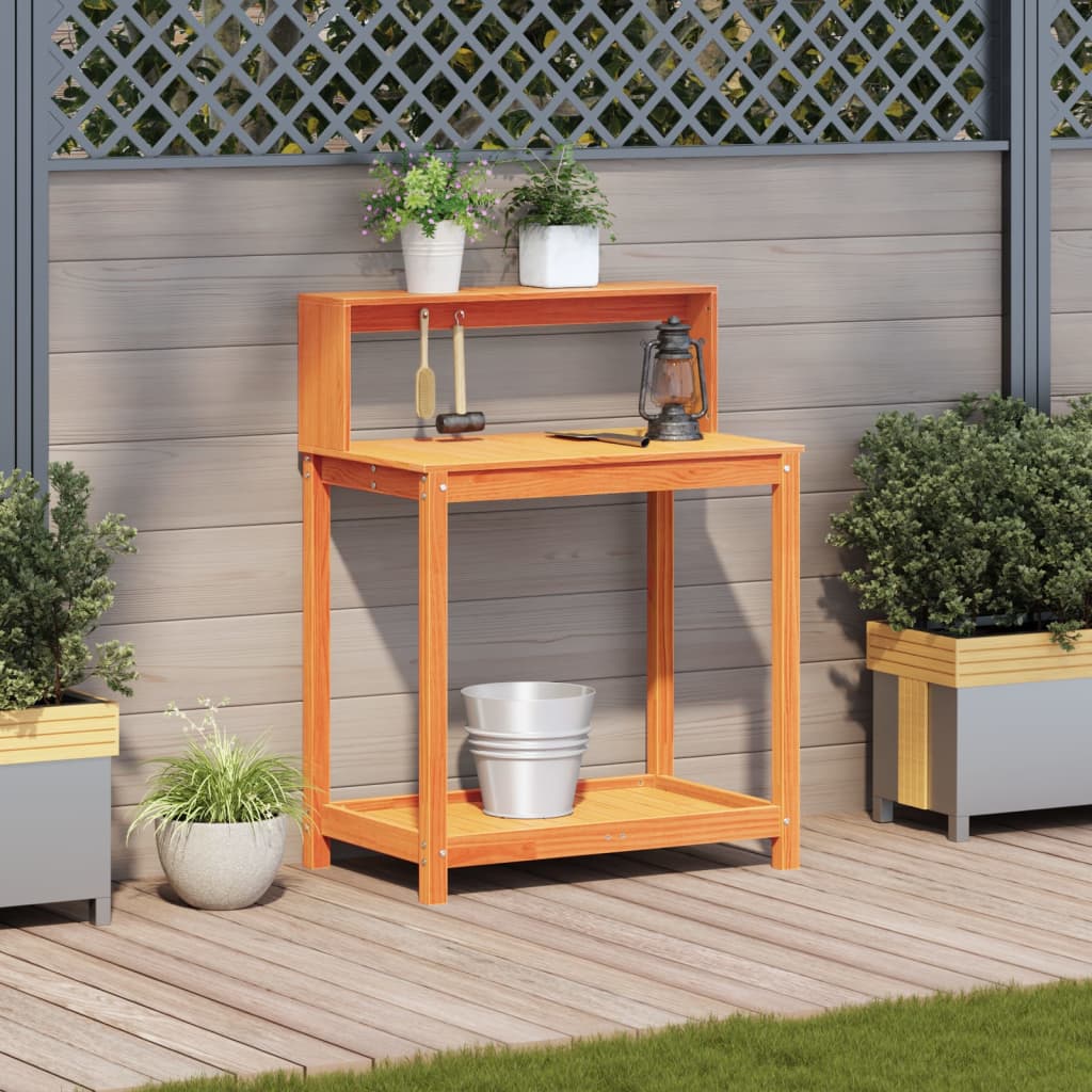 Vidaxl oppottafel met schappen 82,5x50x109,5 cm groenhout bruin