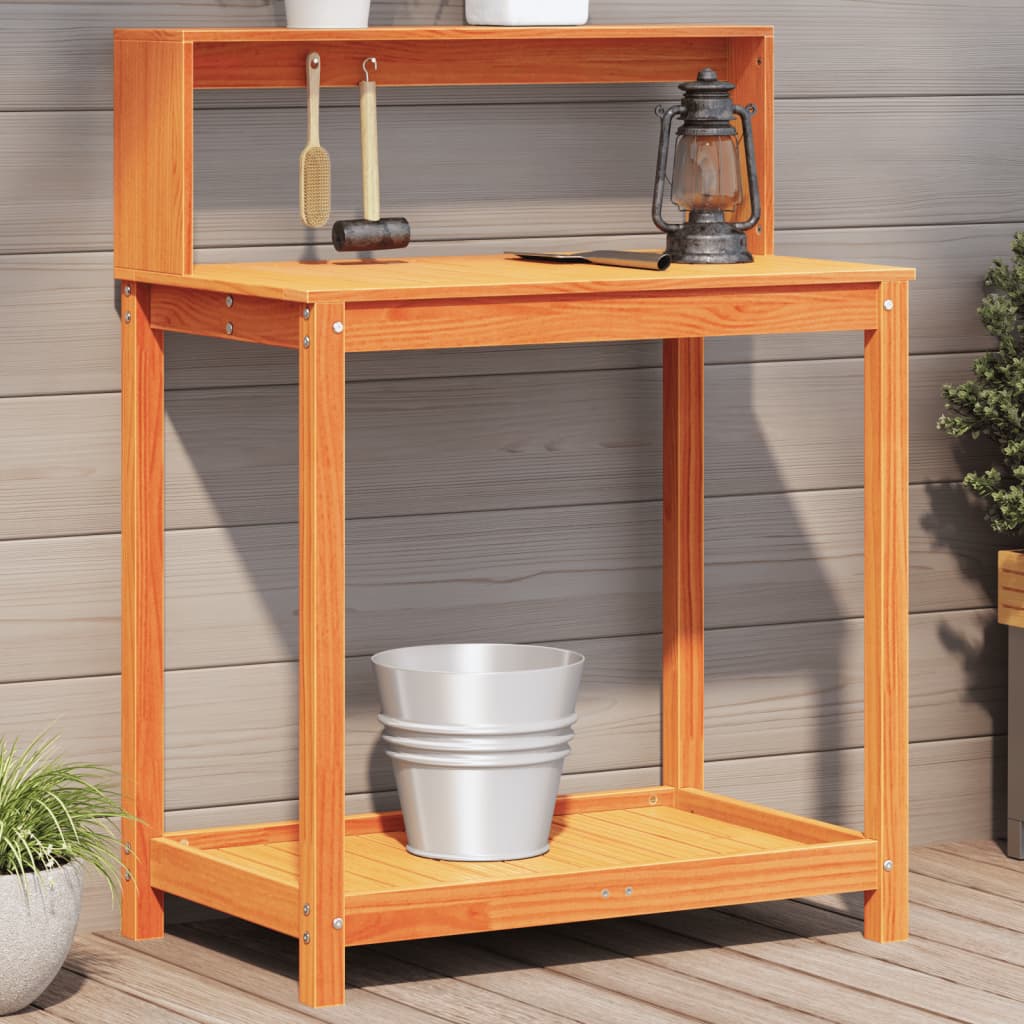 Vidaxl oppottafel met schappen 82,5x50x109,5 cm groenhout bruin