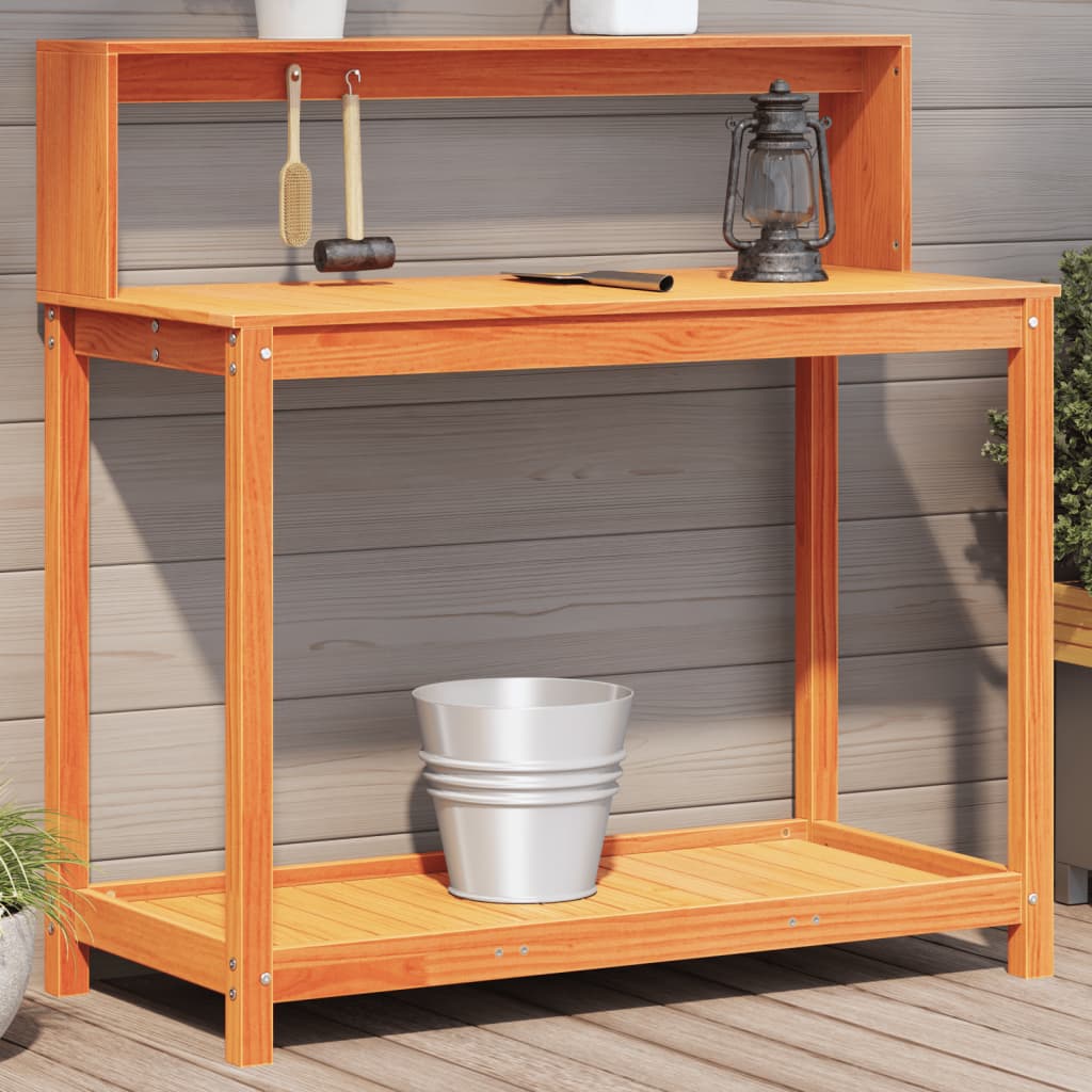 Vidaxl oppottafel met schappen 108x50x109,5 cm groenhout bruin