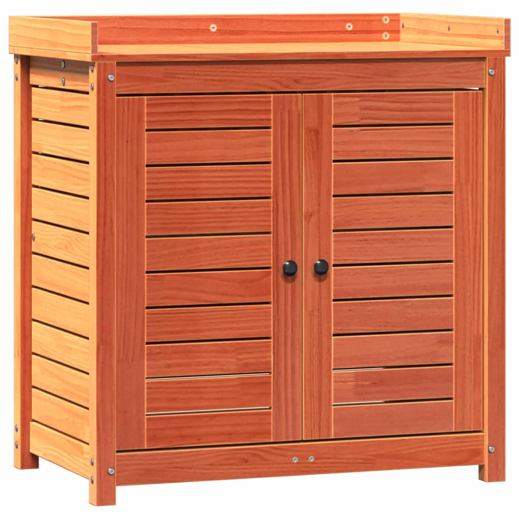 Vidaxl oppottafel met schappen 82,5x50x86,5 cm groenhout bruin