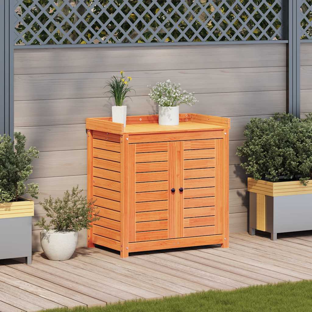 Vidaxl oppottafel met schappen 82,5x50x86,5 cm groenhout bruin