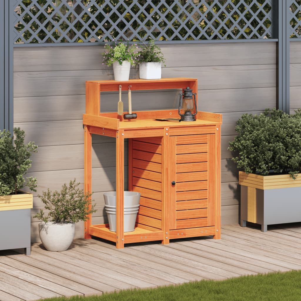 Vidaxl oppottafel met schappen 82,5x50x109,5 cm groenhout bruin