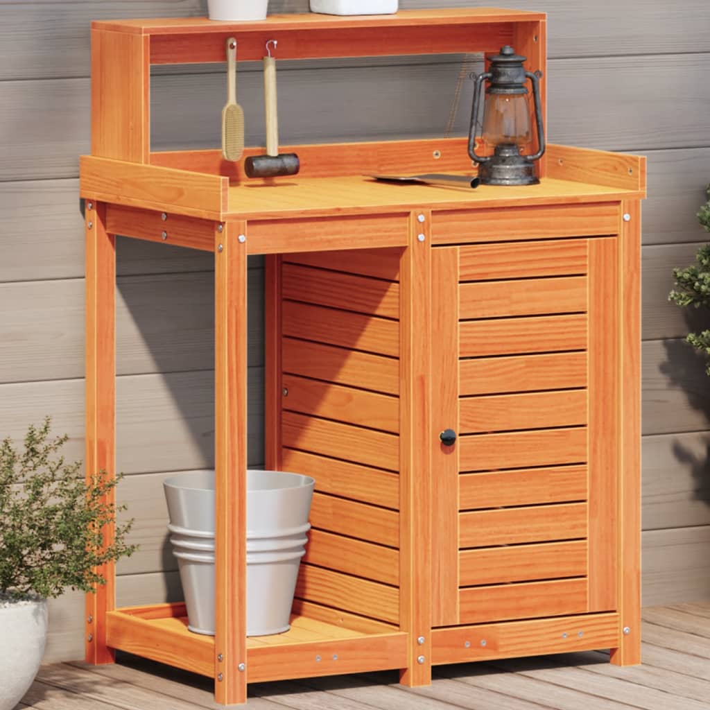 Vidaxl oppottafel met schappen 82,5x50x109,5 cm groenhout bruin