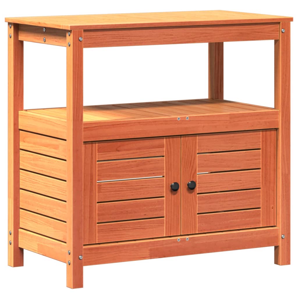 Vidaxl oppottafel met schappen 82,5x45x81 cm massief groenhout bruin
