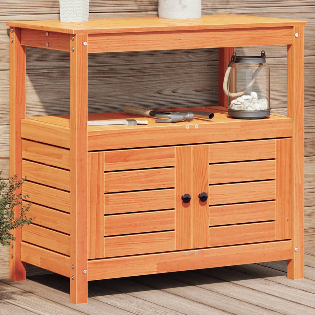 Vidaxl oppottafel met schappen 82,5x45x81 cm massief groenhout bruin