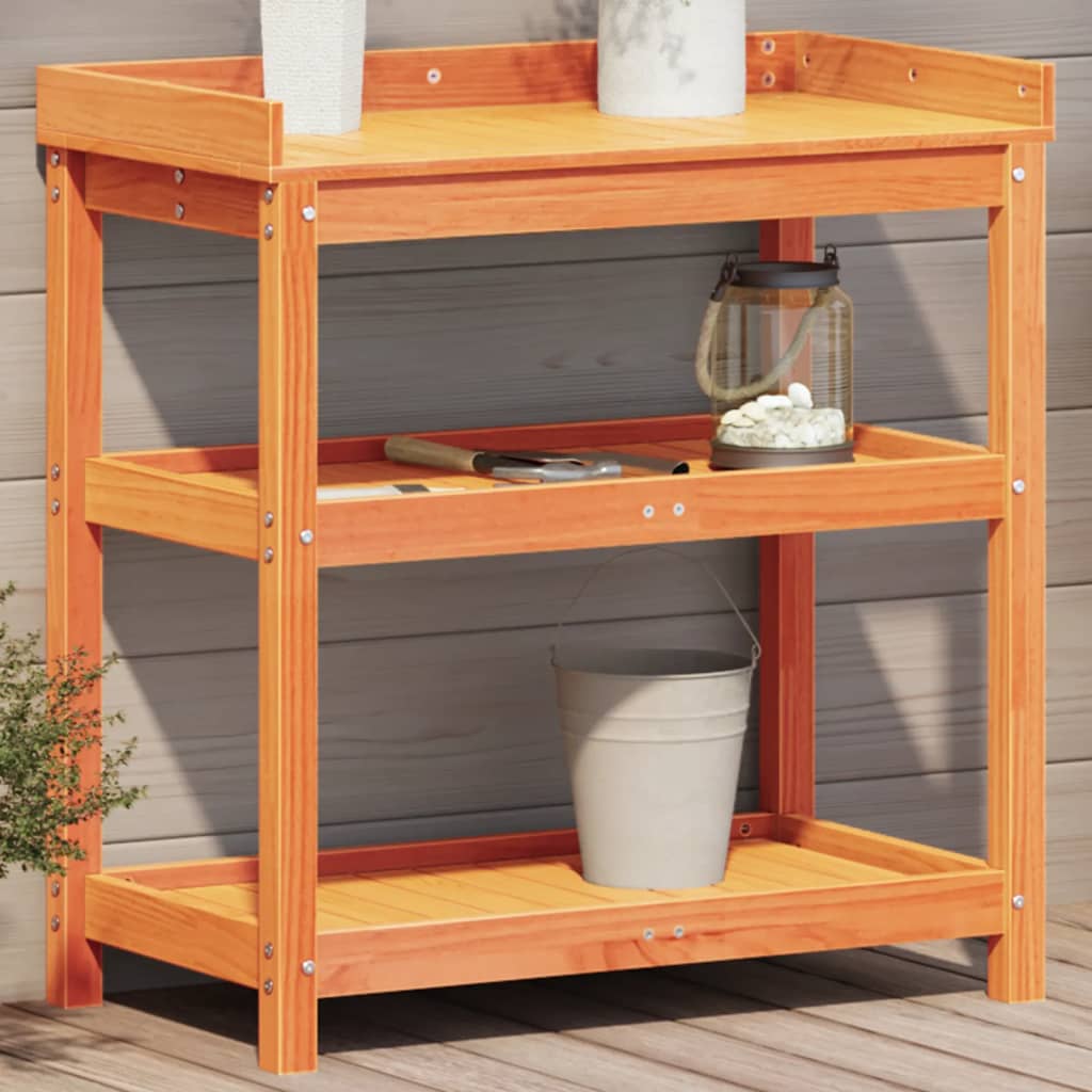 Vidaxl oppottafel met schappen 82,5x45x86,5 cm groenhout bruin
