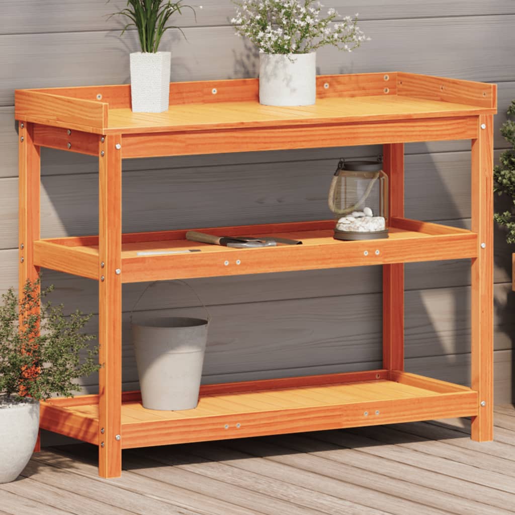 Vidaxl oppottafel met schappen 108x45x86,5 cm groenhout bruin