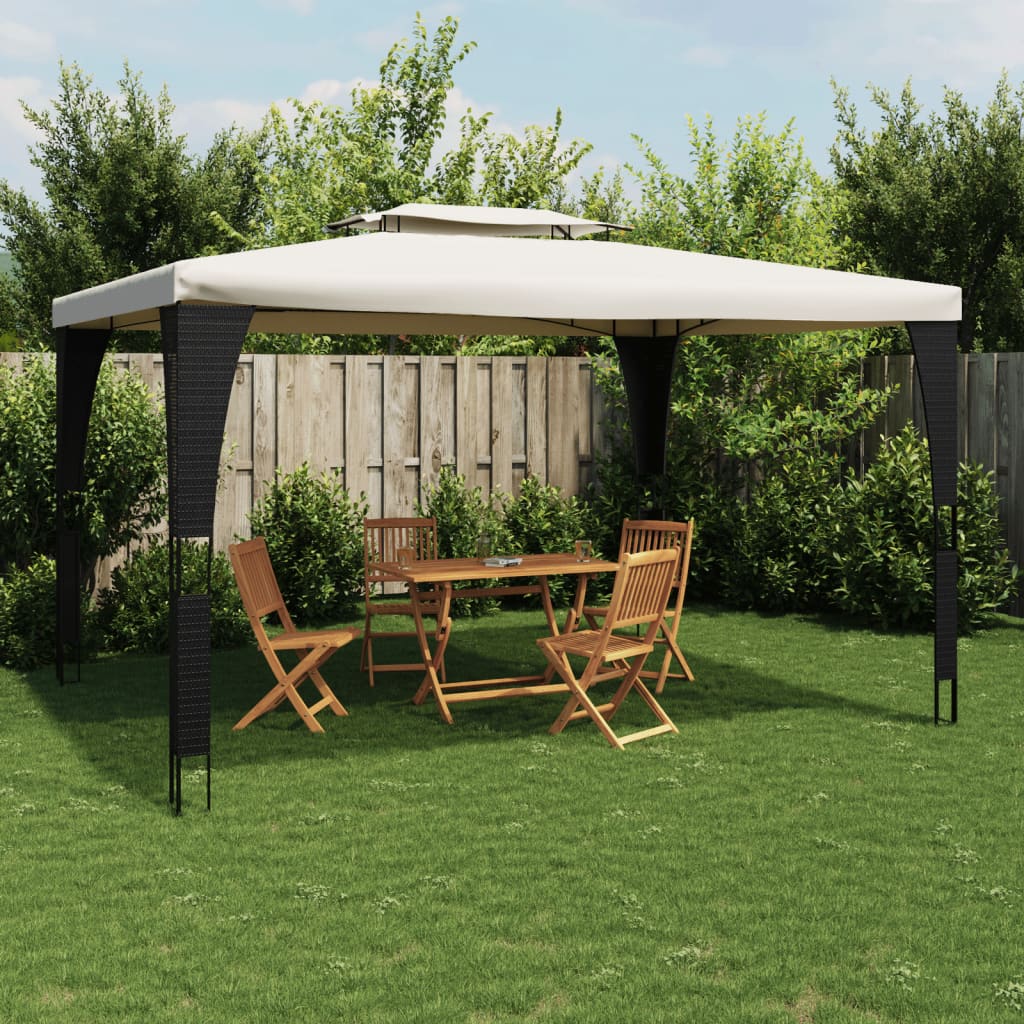 VidaXL Prieel met dubbel dak 3,98x2,98m staal crèmekleurig