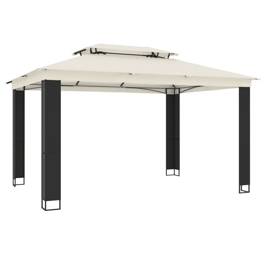 VidaXL Prieel met dubbel dak 3,94x2,96m staal crèmekleurig